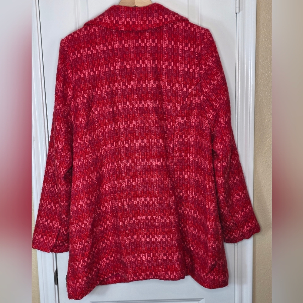 CAbi Sloan Tweed Peacoat (Style 3031) – Scarlet Red Bouclé Shawl Collar Coat - Picture 2 of 7